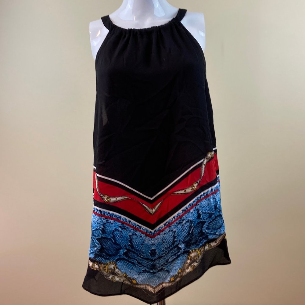 INC PRINTED HANDKERCHIEF HEM HALTER TOP